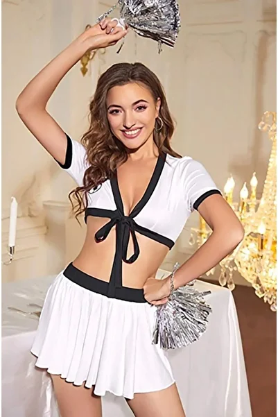 SİA LESS Women's White Back Printed Skirt Bustier Nightdress