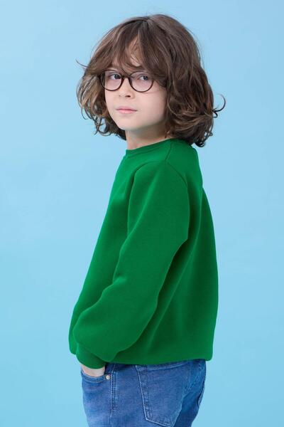 Perendi Unisex Basic Crew Neck Hooded Χειμερινό Φούτερ - Πράσινο