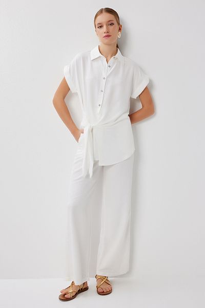 Lovelyİstanbul Lacing Detailed Satin Surface Suit Lff0037 Ecru