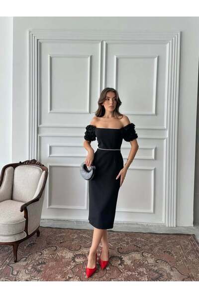 EtikaOnline Lisa İnci Detay Midi Elbise