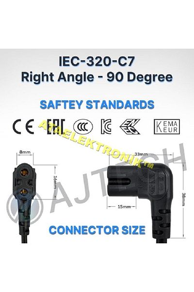 ATAELEKTRONİK 90 Degree L Type - 1.5Mt 1.5 Meter Samsung Lg Tv Compatible Ps3 Ps4 Power Cable Tape Double Groove
