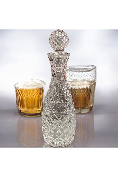 AKBAY Cam Kristal Sürahi Karaf Su Şişesi Kapaklı