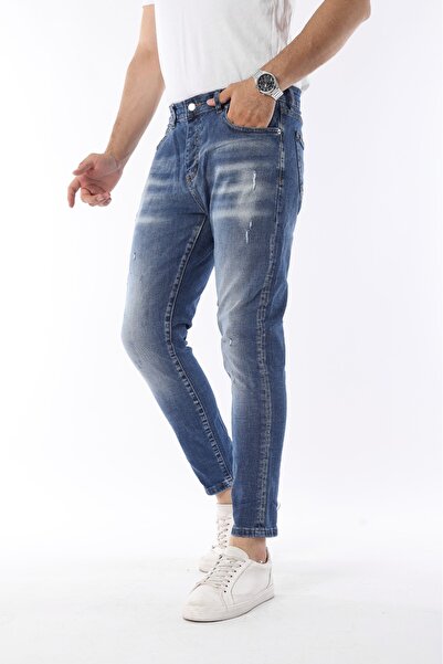 Fashion İstanbul Men's Slim Fit Jeans Pant Mid Blue