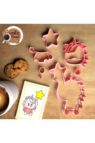 CookieKonsept مجموعة قوالب استحمام الطفل على شكل نجمة وحيد القرن - متوافقة مع البسكويت والعجينة والطين