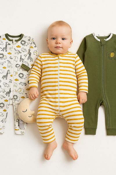 İZYALİF BABY Baby Boy 3-Piece Sleep Casual Jumpsuit Without Booties Cotton