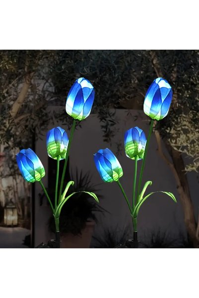 SD WORKS Güneş Enerjili 3 kafalı Mavi Lale Işıkları Dış Mekan Led Aydınlatma ...