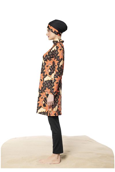 Ruko Maio 22121-3 Patterned Turtleneck Lycra Fabric Full Hijab Swimsuit