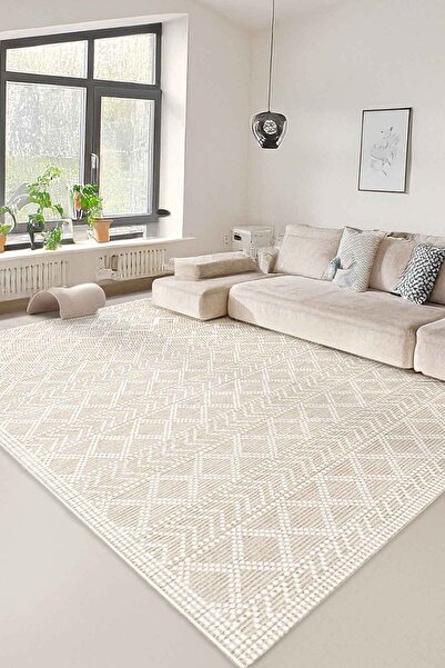 Decomia Home Dijital Kaymaz Yıkabilir Vizon Bej Salon Halısı Mutfak Halısı Ko...