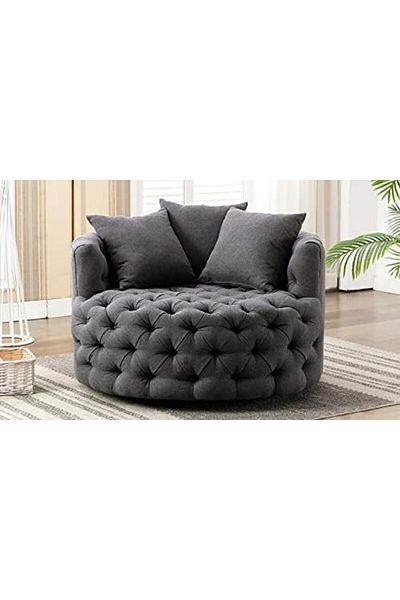Generic Wide Tufted Lounge Chair Button Design For Living Room (Dark Grey)