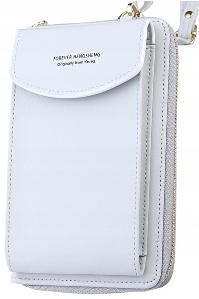 OEM Geantă telefon pentru femei, Edibazzar, 18.5x11x4 cm, - piele, Alb