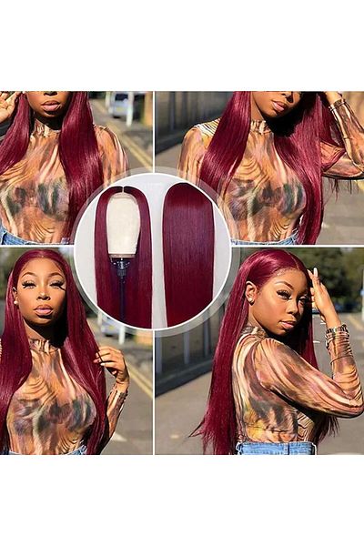 Generic Burgundy Straight Hair Wig - European Fashion Headgear