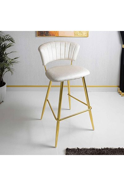 Vanity Living Velvet Bar Stool, Modern Cream Upholstered 94cm High Bar Chair with Gold Metal Legs, A
