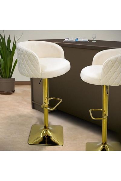 Vanity Living Modern 1 Velvet Bar Stool, Modern Cream Bar Chair with Adjustable Height, Gold Base Ac