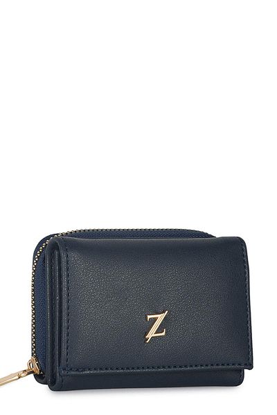 Zühre Navy Blue Mini Wallet with Snap and Zipper Detail Zc026