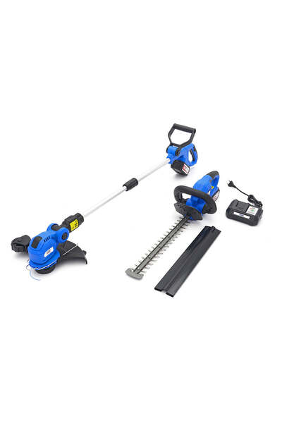 HBM Machines SET TRIMMER DE TUNS IARBA GAZON SI TRIMMER DE TAIAT GARD VIU CU 2 ACUMULATORI 20V 4.0Ah HBM