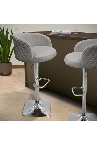 Vanity Living Modern 1 Velvet Bar Stool, Modern Grey Bar Chair with Adjustable Height, Chrome Base A
