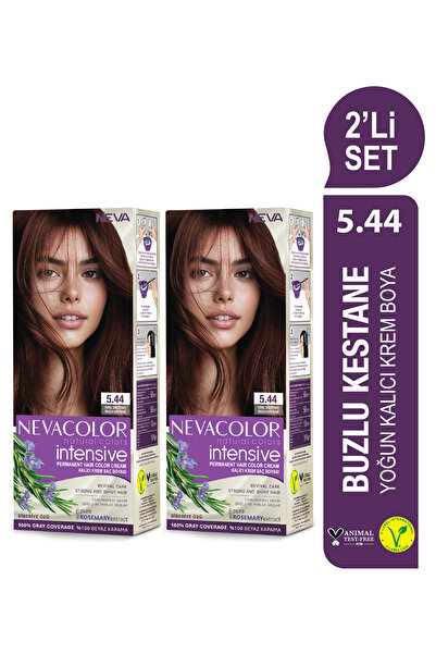 Neva Color INTENSIVE 2'Lİ SET 5.44 BUZLU KESTANE Kalıcı Krem Saç Boyası Seti