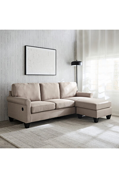 Home Box أريكة أنجلتون القماشية ذات الثلاث مقاعد القابلة للعكس مع منفذ USB