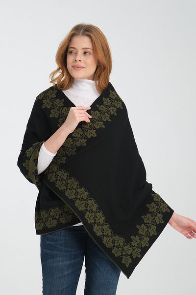 T Crazy T-Crazy Knitwear Ivy Pattern Winter Knitwear Shawl, Double Layer and Double Sided Knitwear Knitted Shawl