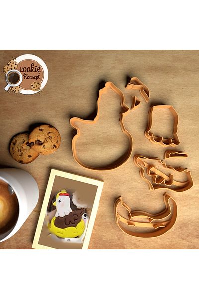 CookieKonsept مجموعة قوالب استحمام الطفل على شكل دجاج المزرعة - متوافقة مع البسكويت والعجين والطين