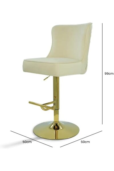 Vanity Living Cream Velvet Bar Stool with Gold Base - Adjustable Height, Modern Swivel Counter Chair