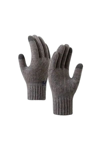 GABIANO Men's Gloves, Model H, Touchscreen Function, Knitted Acrylic, Elastic Cuff, Dark Gray