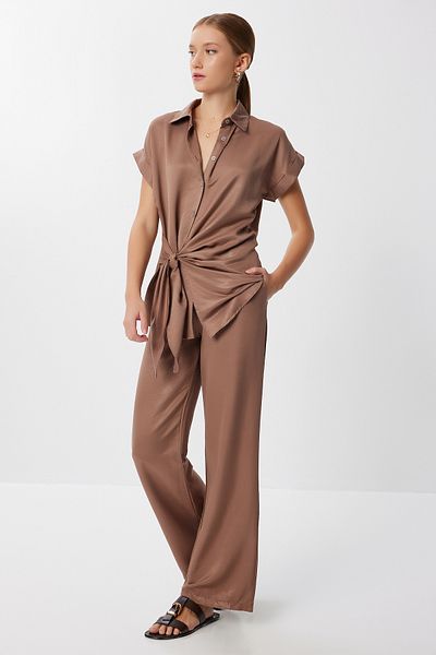 Lovelyİstanbul Lacing Detailed Satin Surface Suit Lff0037 Brown