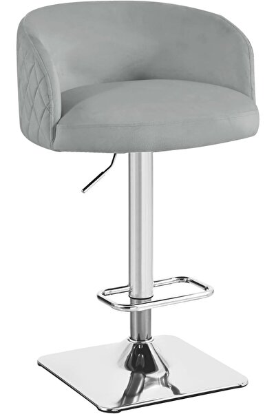 Vanity Living Modern 1 Velvet Bar Stool, Modern Grey Bar Chair with Adjustable Height, Chrome Base A
