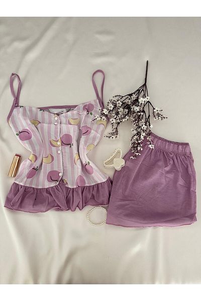 MH Moony Homewears Summer Pajama Set with 2 Lilac Peach Shorts