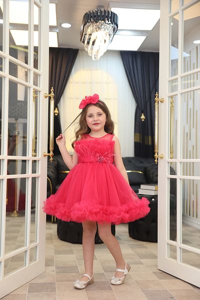 MİSS RAİN Girl's Tulle Evening Dress with Skirt Tip and Breast Ruffle Detail with Stone Accessories