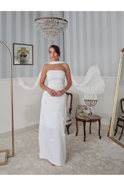 conconmoda Nova Saten Şal Detay Uzun Elbise