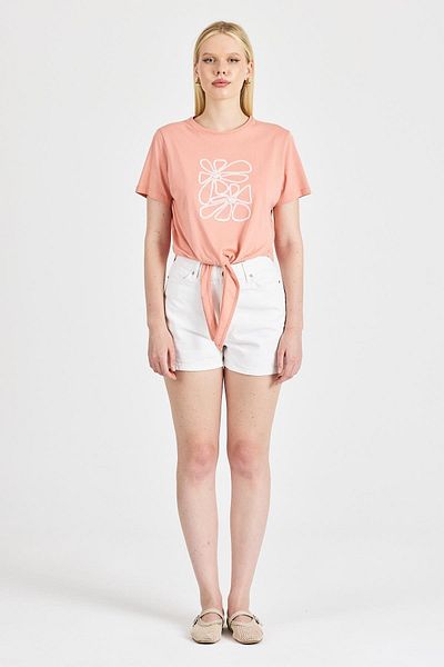 odelon Women's Salmon T-Shirt with Tie Detail