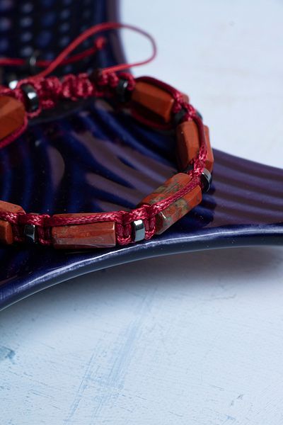 DENİZ Certified Macrame Red Jasper Natural Stone Bracelet