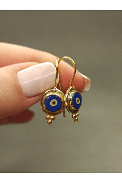 TREND 14 Ayar Altın Nazar Boncuklu Sallantılı Küpe, Otantik El İşi Tasarım 925 ayar gümüş altın kaplamalı
