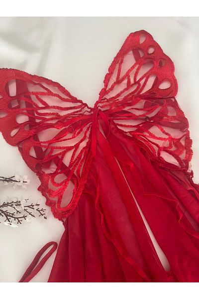 MH Moony Homewears Red Butterfly Nightdress Thong