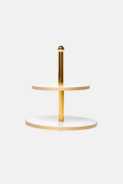 NANETTE LEPORE Marble Serving Boards Stand With Gold Accents, Multicolor