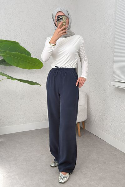 Salih Çelebi Casual Trousers with Elastic Waist 2382 - Dark Blue