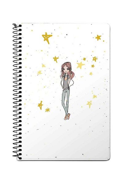 Stylizedd Girl Next Door A5 Spiral Notebook White/Grey/Yellow