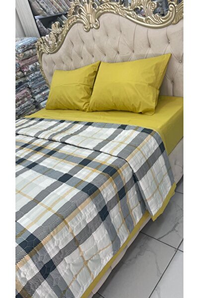 AHSEN TASARIM Double 240X260 cm Quilted Toast Pique, Flat Sheet and 2 Pillowc...