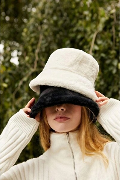 caxis طقم قبعة دلو قطيفة للسيدات مكون من قطعتين أسود - كريمي