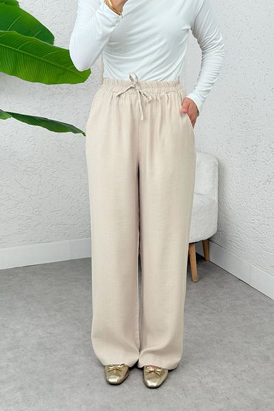 Salih Çelebi Pantaloni casual cu talie elastică 2382 - CULOARE STONE
