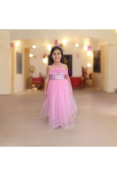 Ahsenimbebe Firfirli Long Children's Evening Dress with Sequence Embroidery