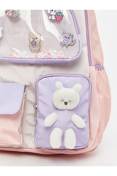 LC Waikiki Multi-Compartment Girl's Backpack with Teddy Bear Detail