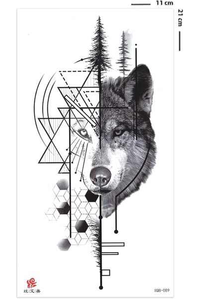 Hepta Collection BearPear Kurt Dövmesi, Wolf Tattoo, Geçici Dövme, Erkek Geçici Dövme