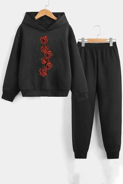 SILATU Set de trening pentru copii cu imprimeu trandafir