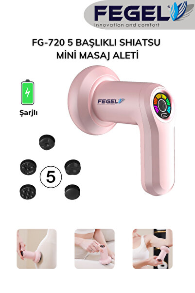 Fegel FG-720 Shiatsu 5 Başlıklı Masaj Aleti,6 Hız Kademeli, Yağ Yakımını Dest...