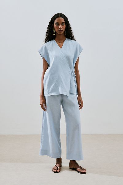 Manuka Linen Sleeveless Bluz Blue