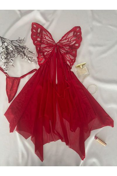 MH Moony Homewears Red Butterfly Nightdress Thong