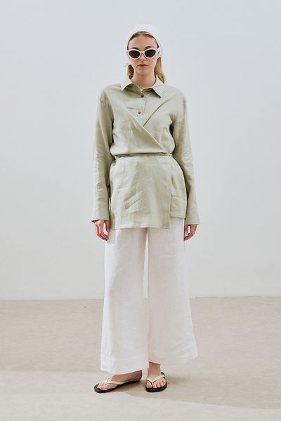 Manuka Linen Binding Detail Shirt Green