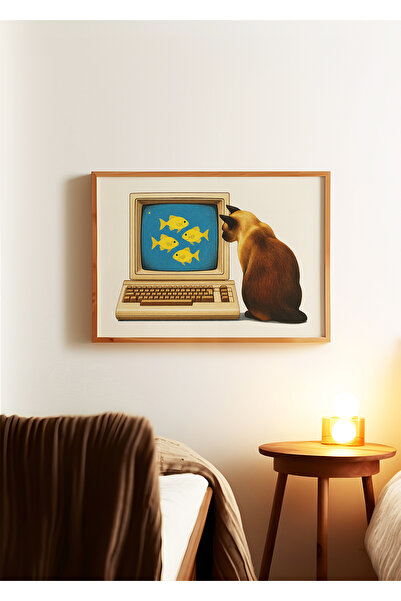 ARTHOUSECOLLECTIVE Poster colecție pisică - 9 - pisică și computer - Artă ret...